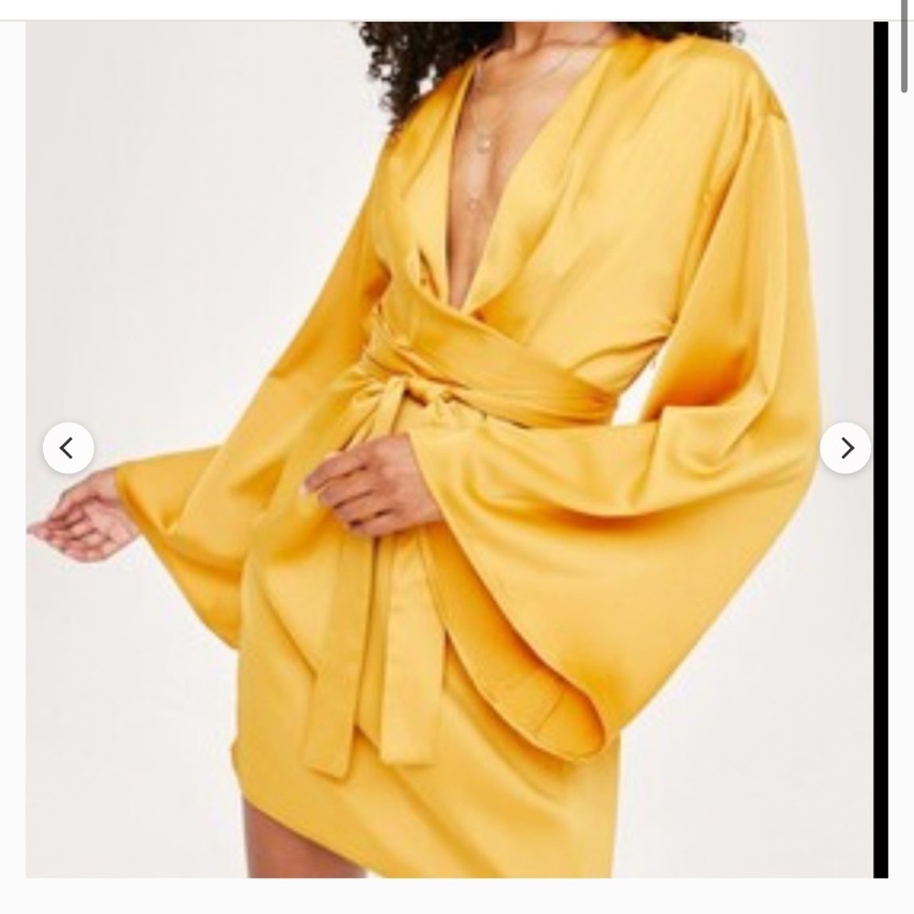 Nasty Gal Plus Satin deep V Tie Front Mini Kimono Dress Green US 14 NWT - Picture 10 of 12